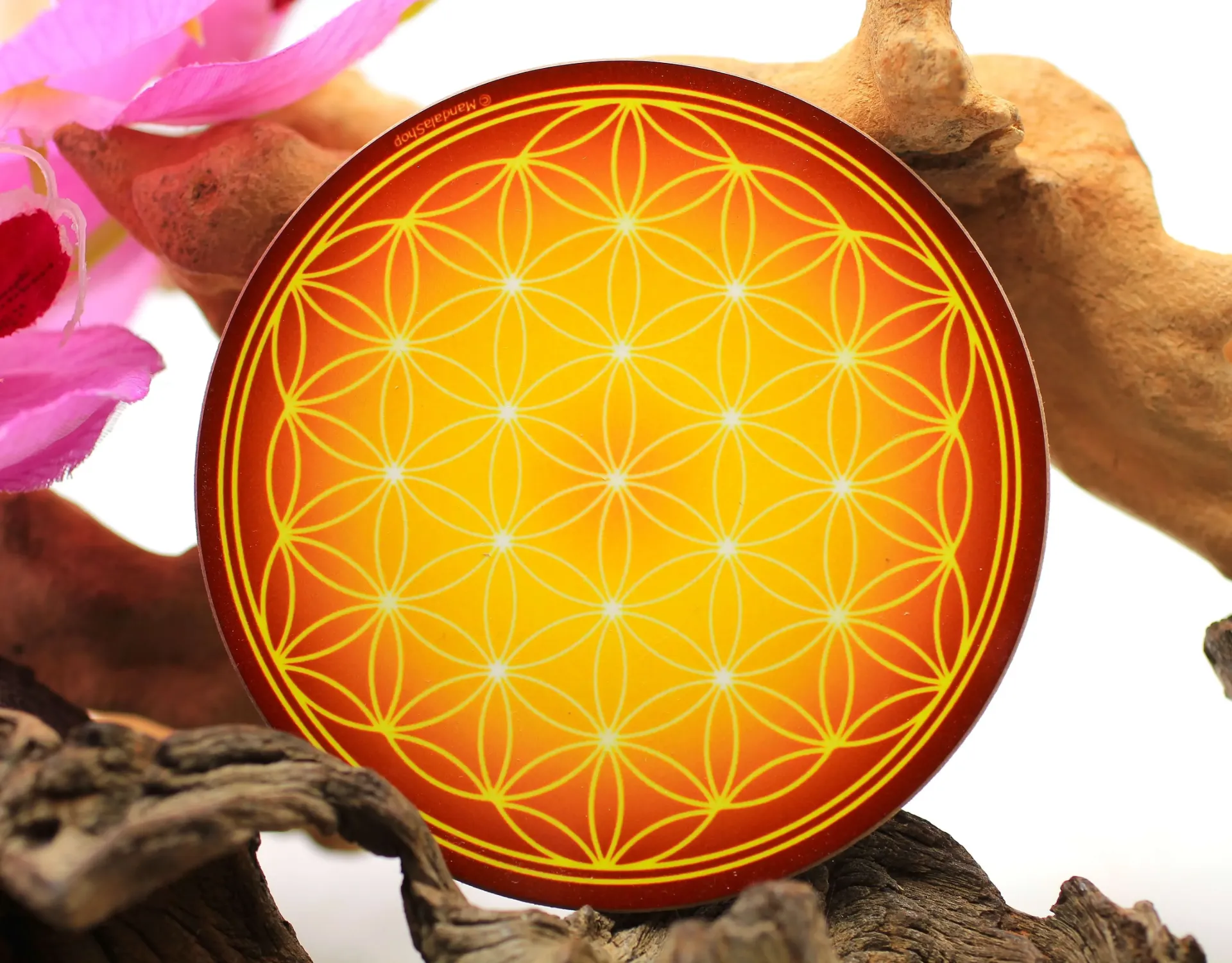 Disque harmonisant en bois Fleur de vie et Chakra Plexus