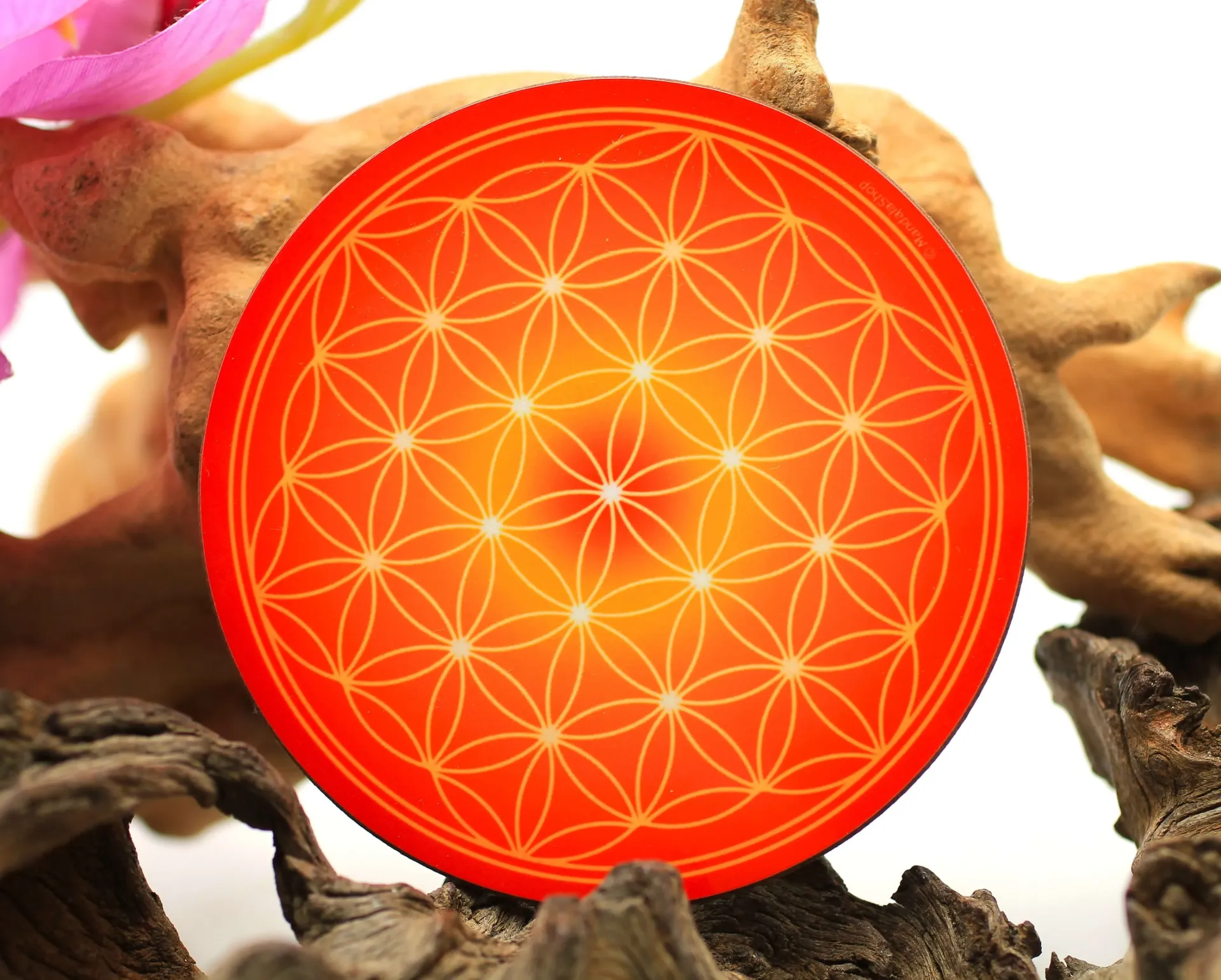 Disque harmonisant en bois Fleur de vie et Chakra Sacré