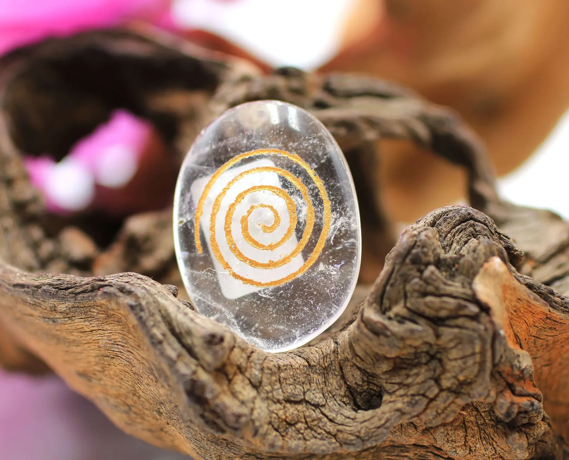 Galet "Anti-stress" en Cristal de roche et Spirale
