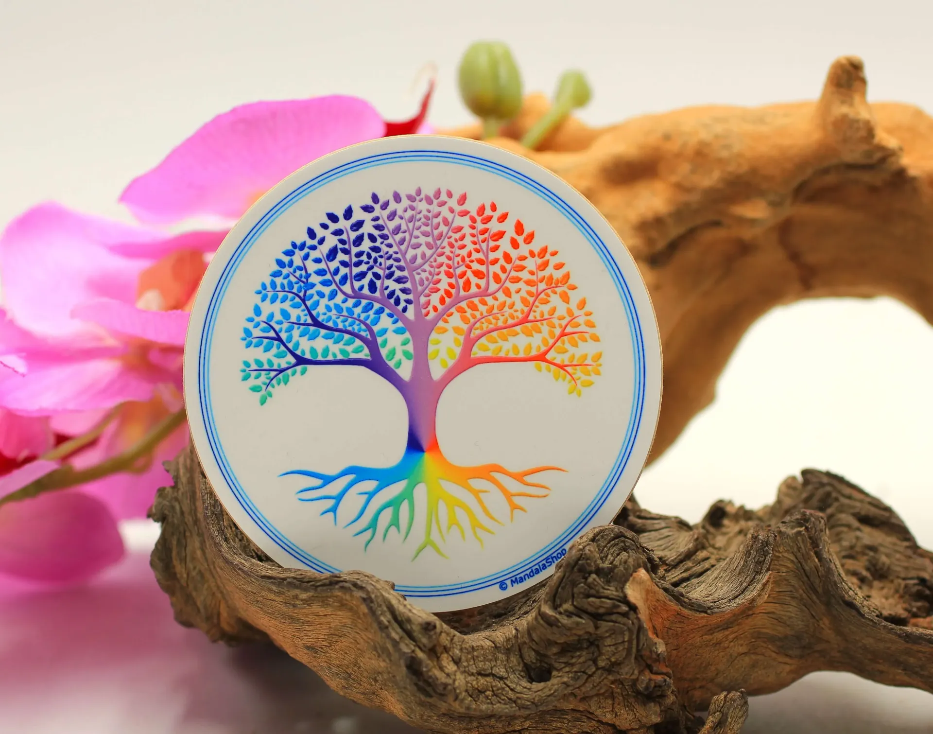 Disque harmonisant en bois et Arbre de vie blanc