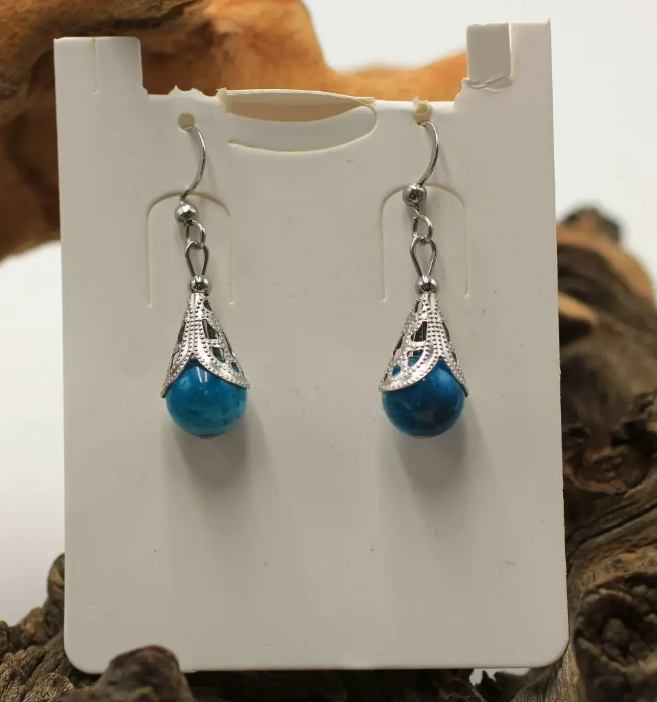 Boucles d'oreille ethnique en acier et en Apatite bleue