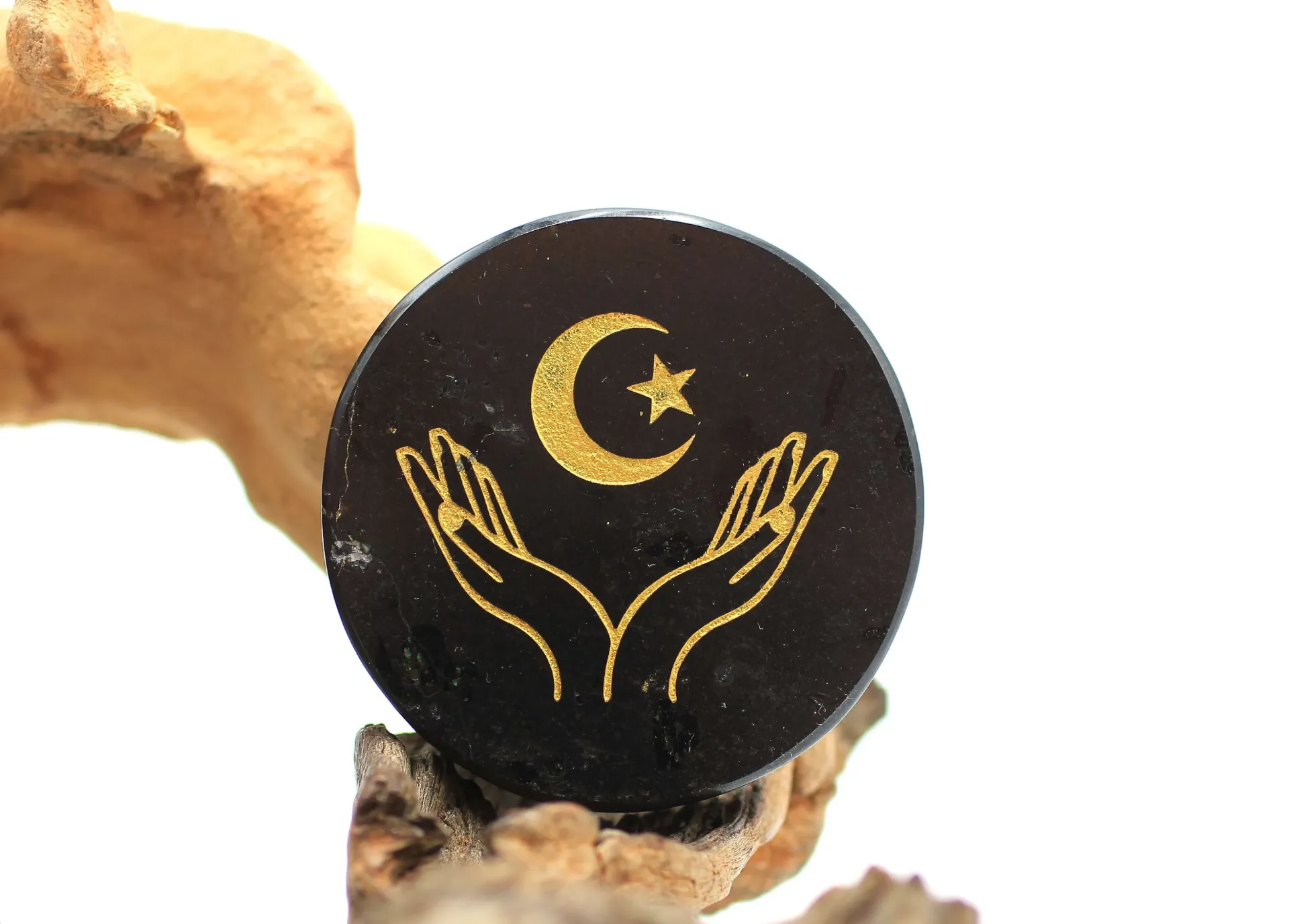 Disque 'Mains, Etoile et lune' en Tourmaline noire