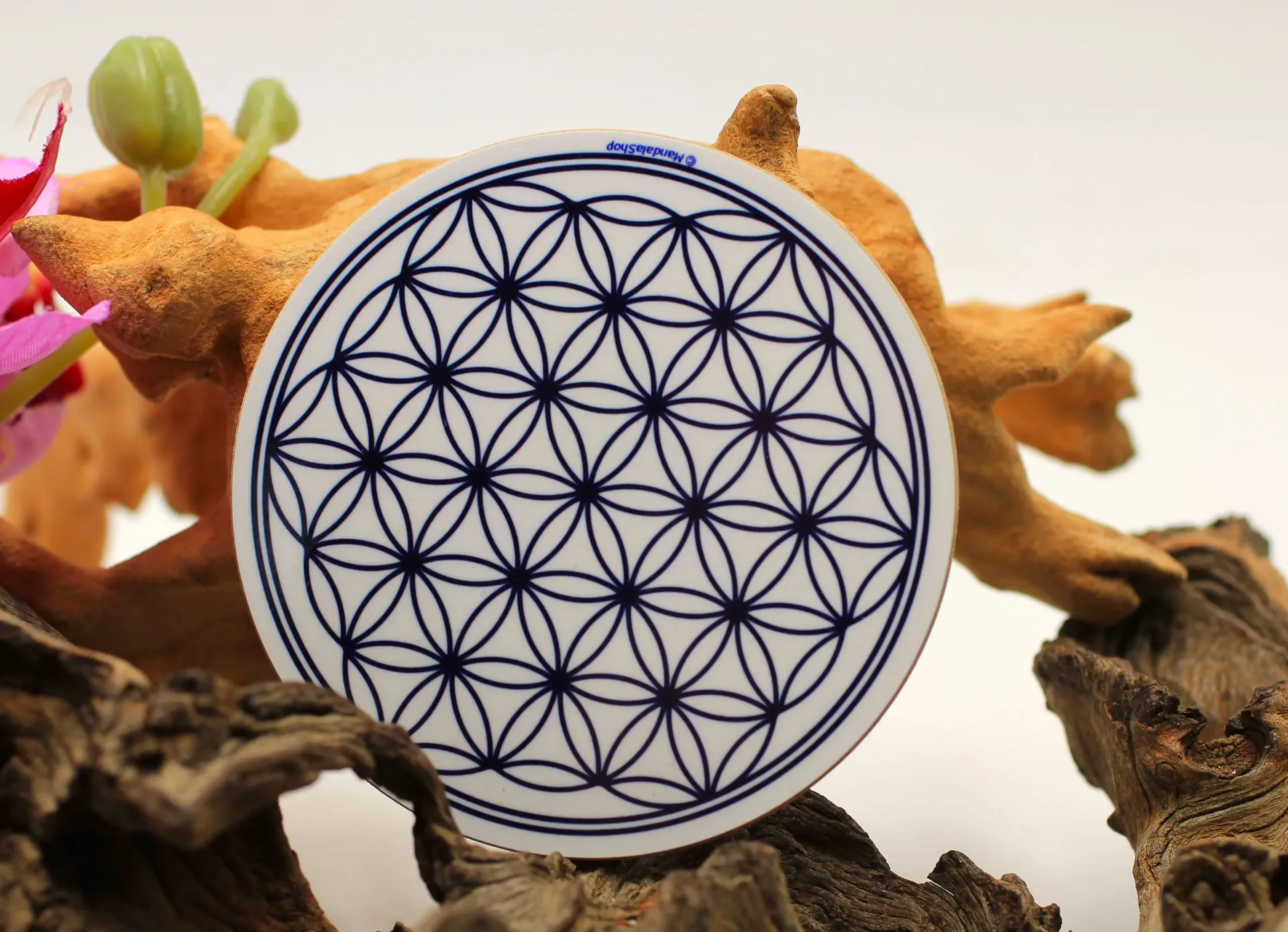 Disque harmonisant en bois Fleur de vie et Chakra Ciel