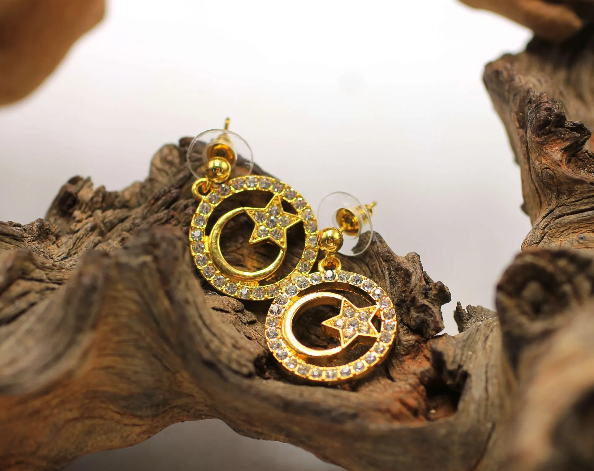 Boucles d'oreille en Laiton et Lune et Etoile
