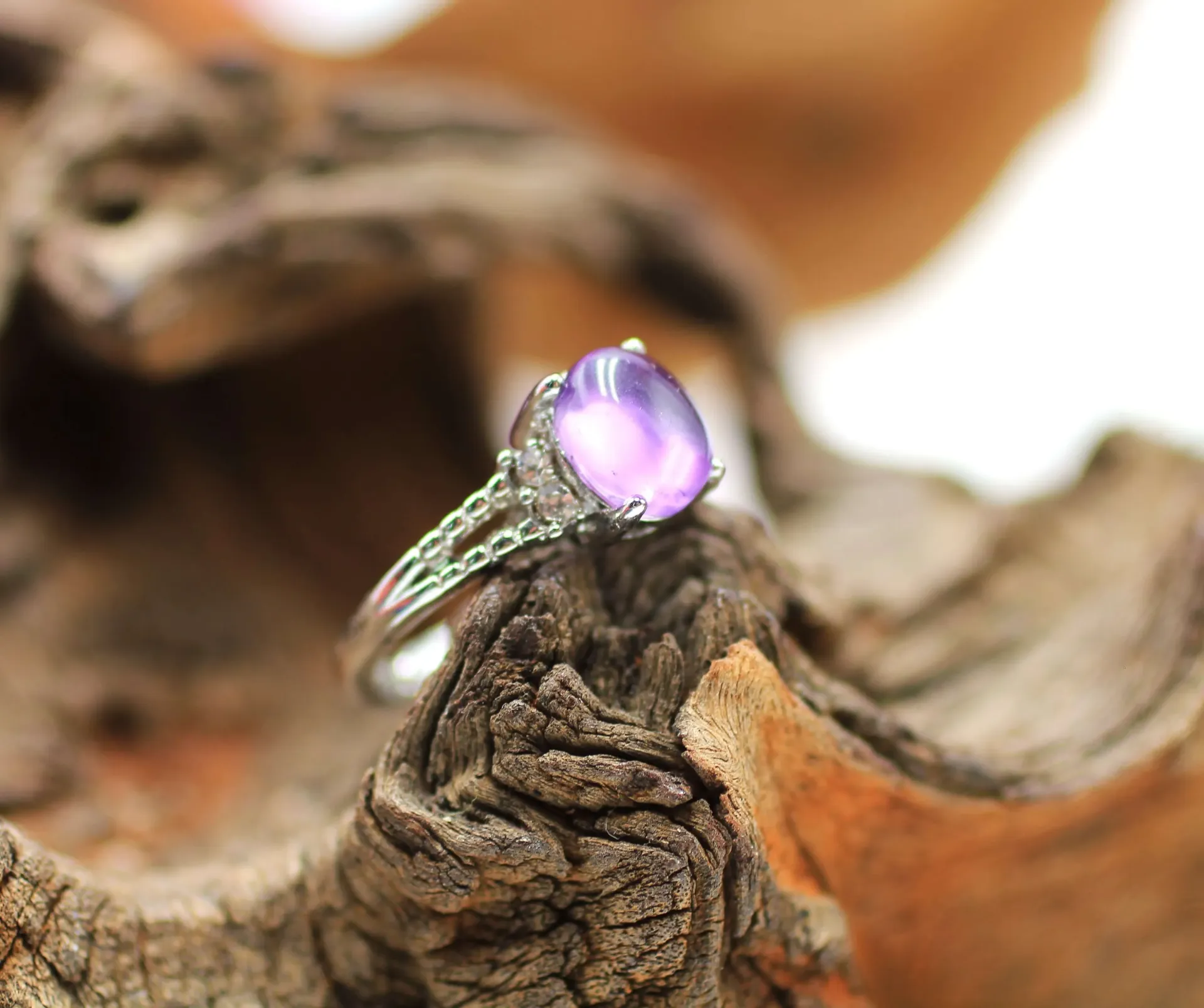 Bague réglable en Laiton et en Améthyste