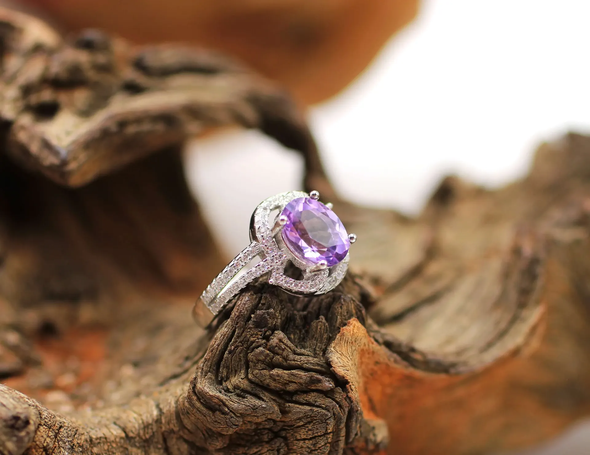 Bague réglable en Argent 925 et en Améthyste