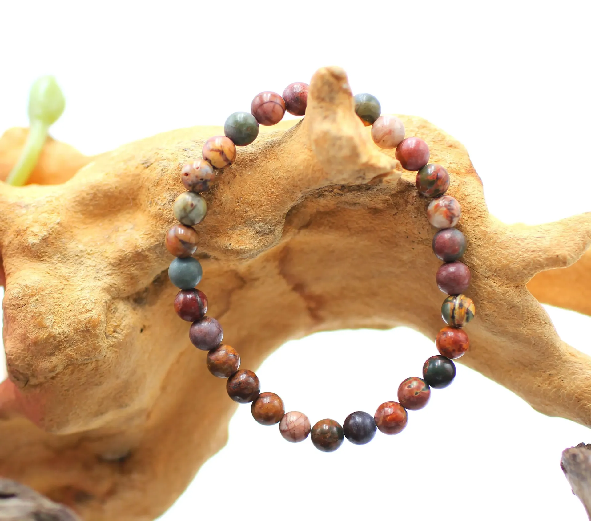 Bracelet en perles 6mm en Jaspe picasso rouge