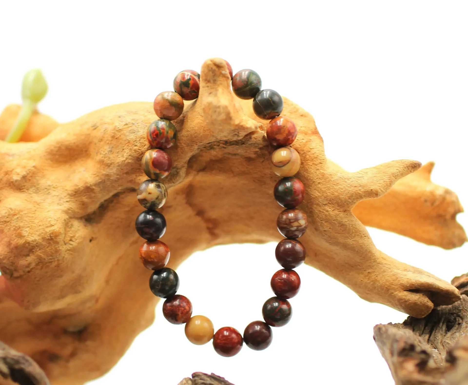 Bracelet en perles 8mm en Jaspe picasso rouge