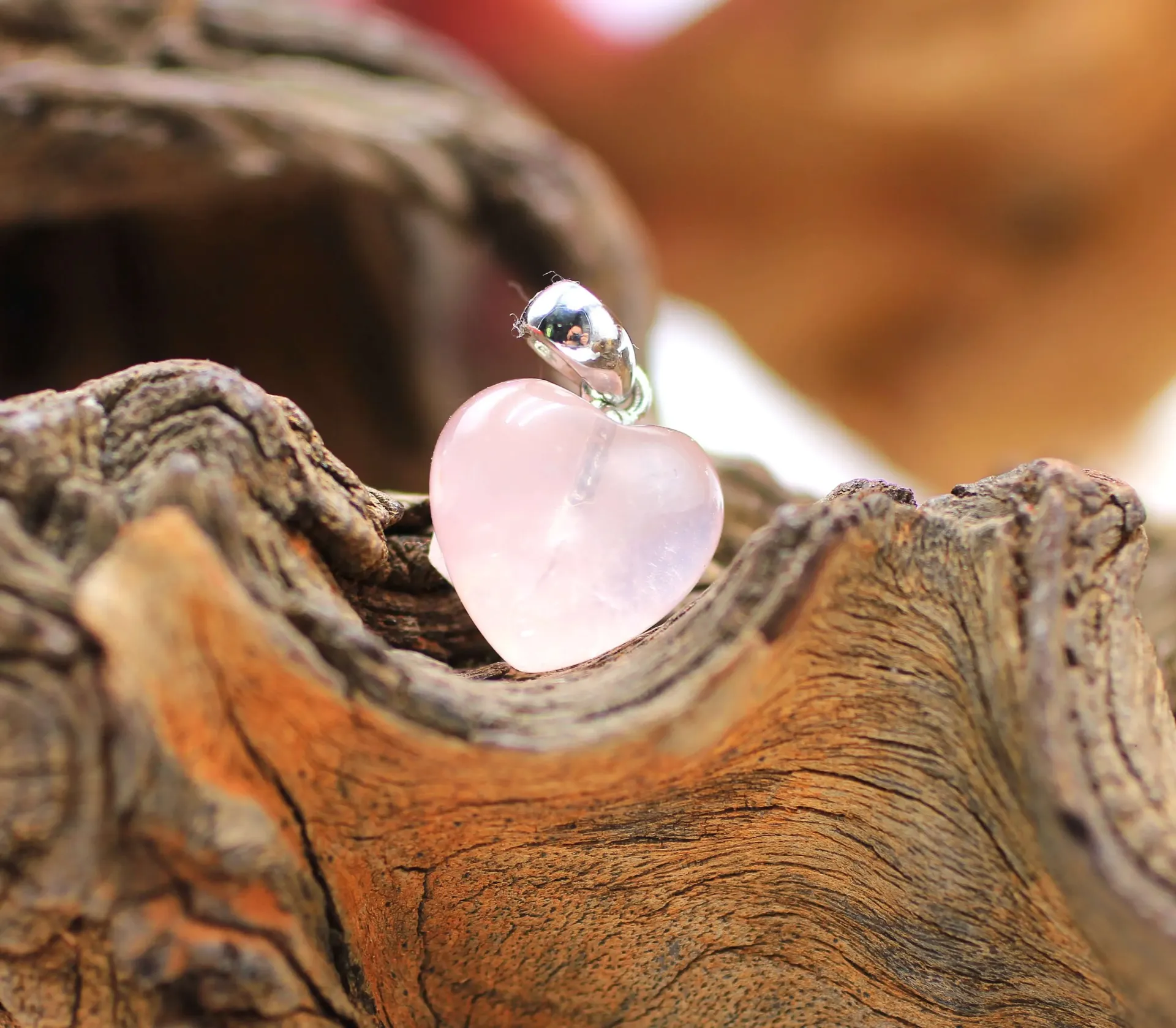 Pendentif cœur en Quartz rose