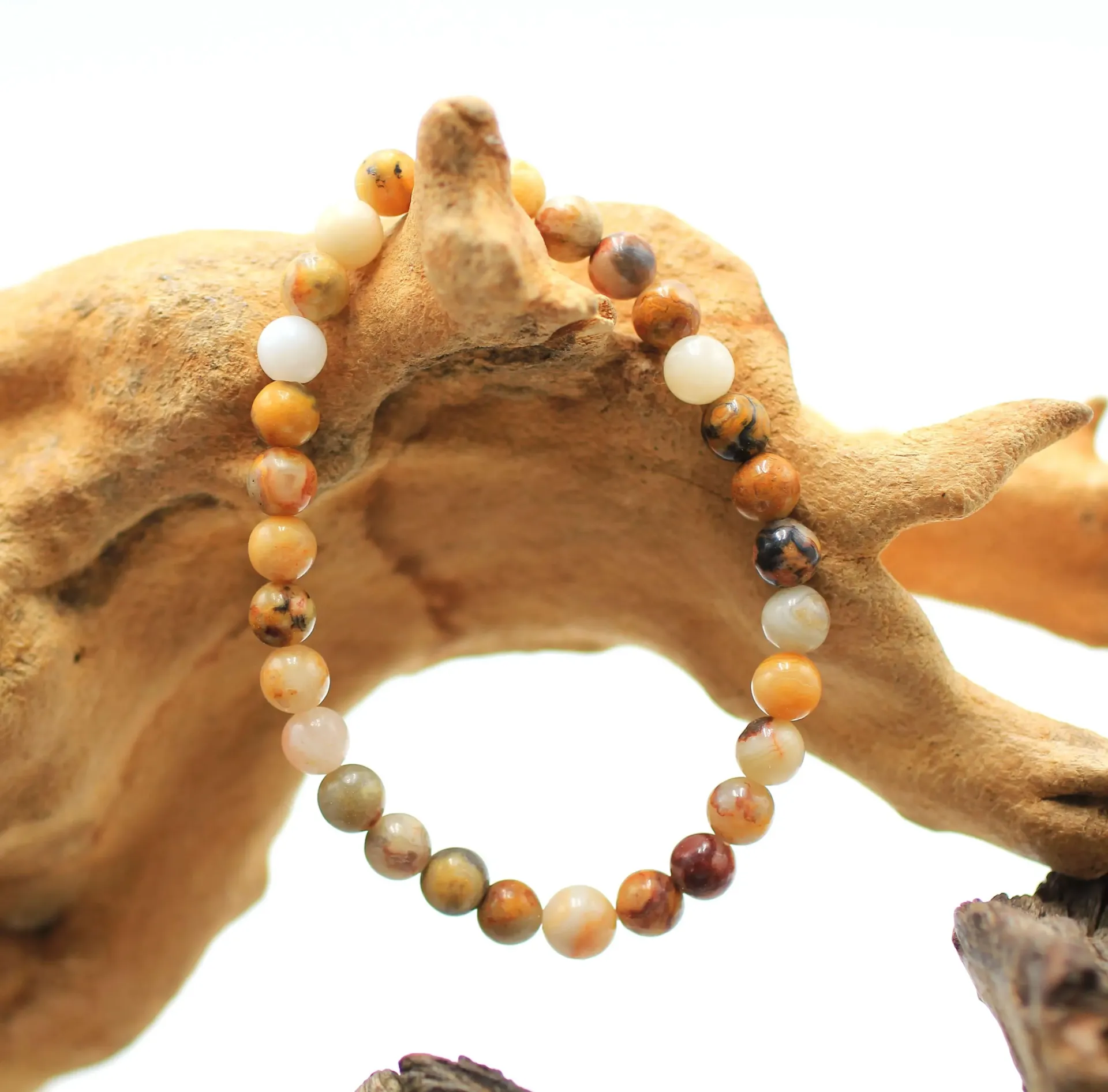 Bracelet en perles 6mm en Agate crazy lace jaune