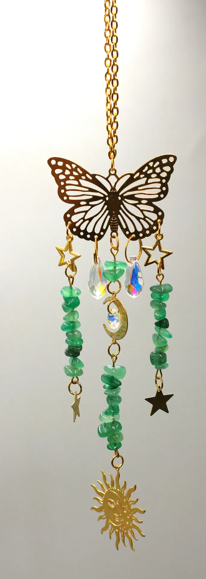 Attrape Soleil Papillon doré et Aventurine verte