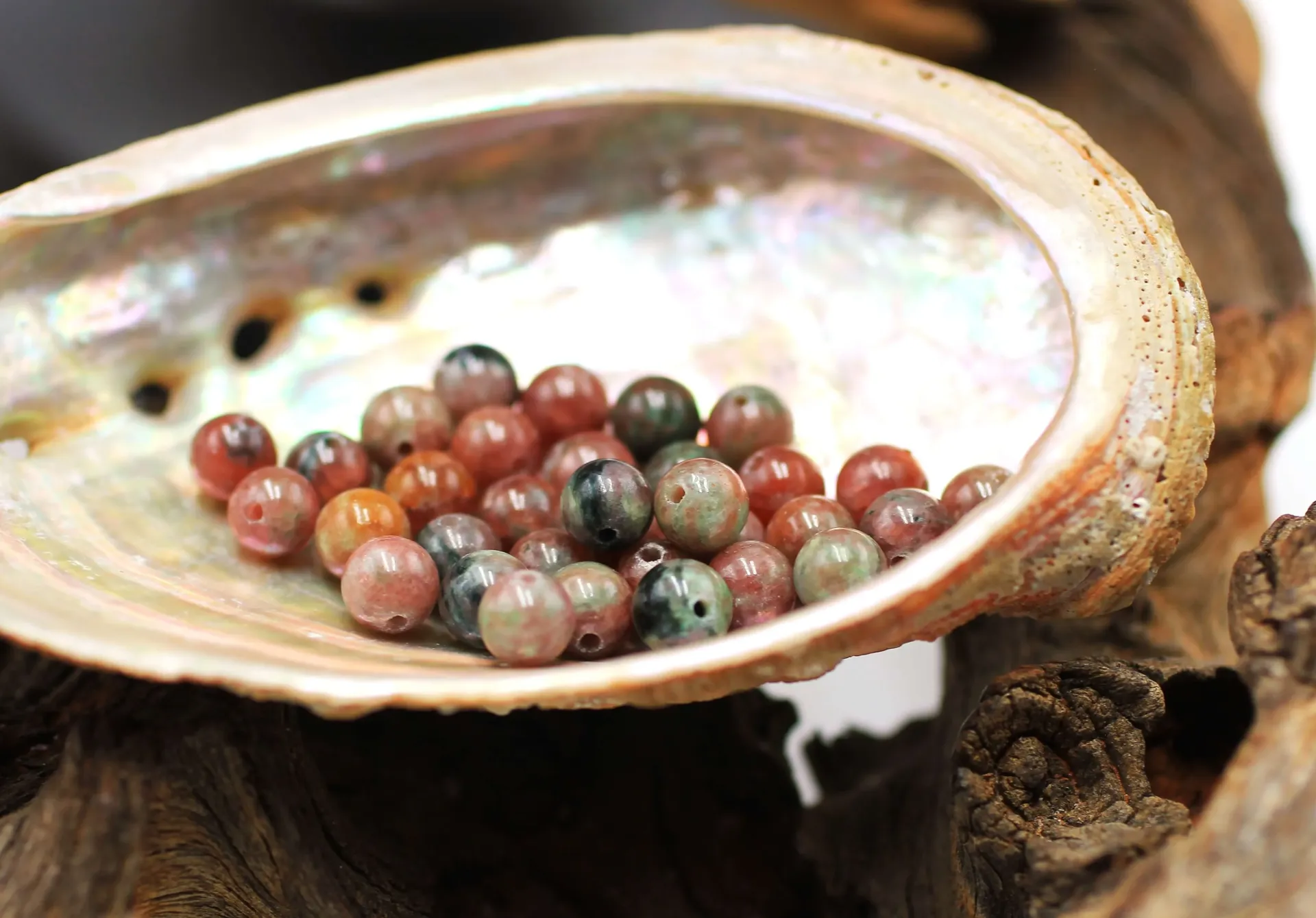 Perle 6mm en Grenat vert et rouge