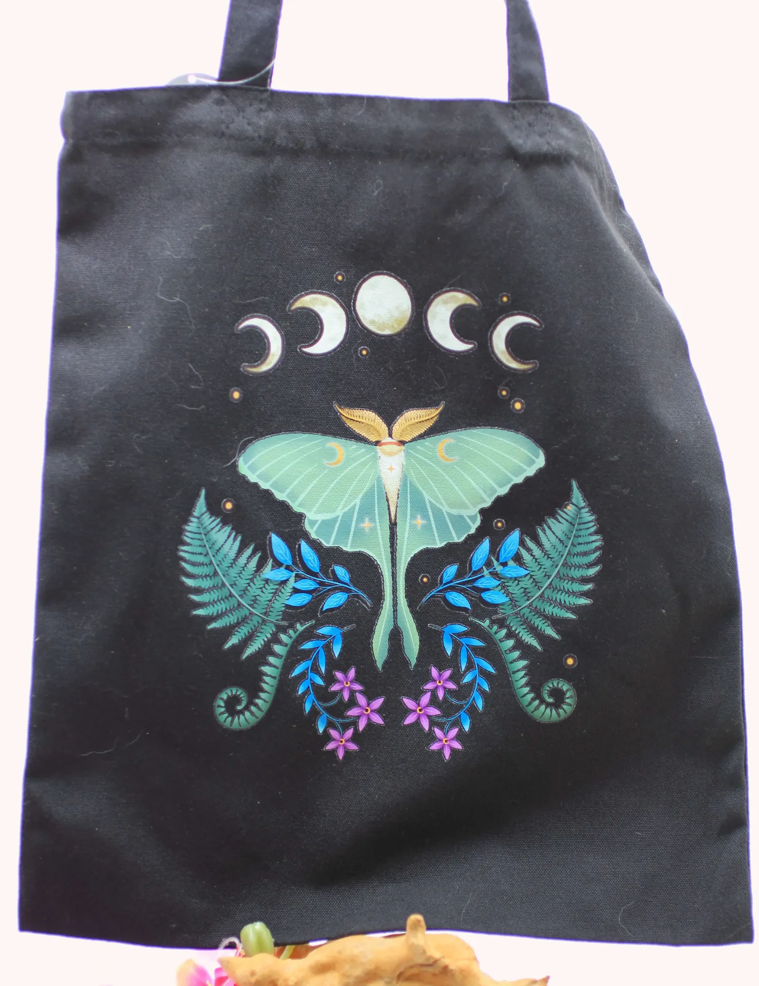 Tote-bag noir et Papillon de nuit - Phase de la Lune