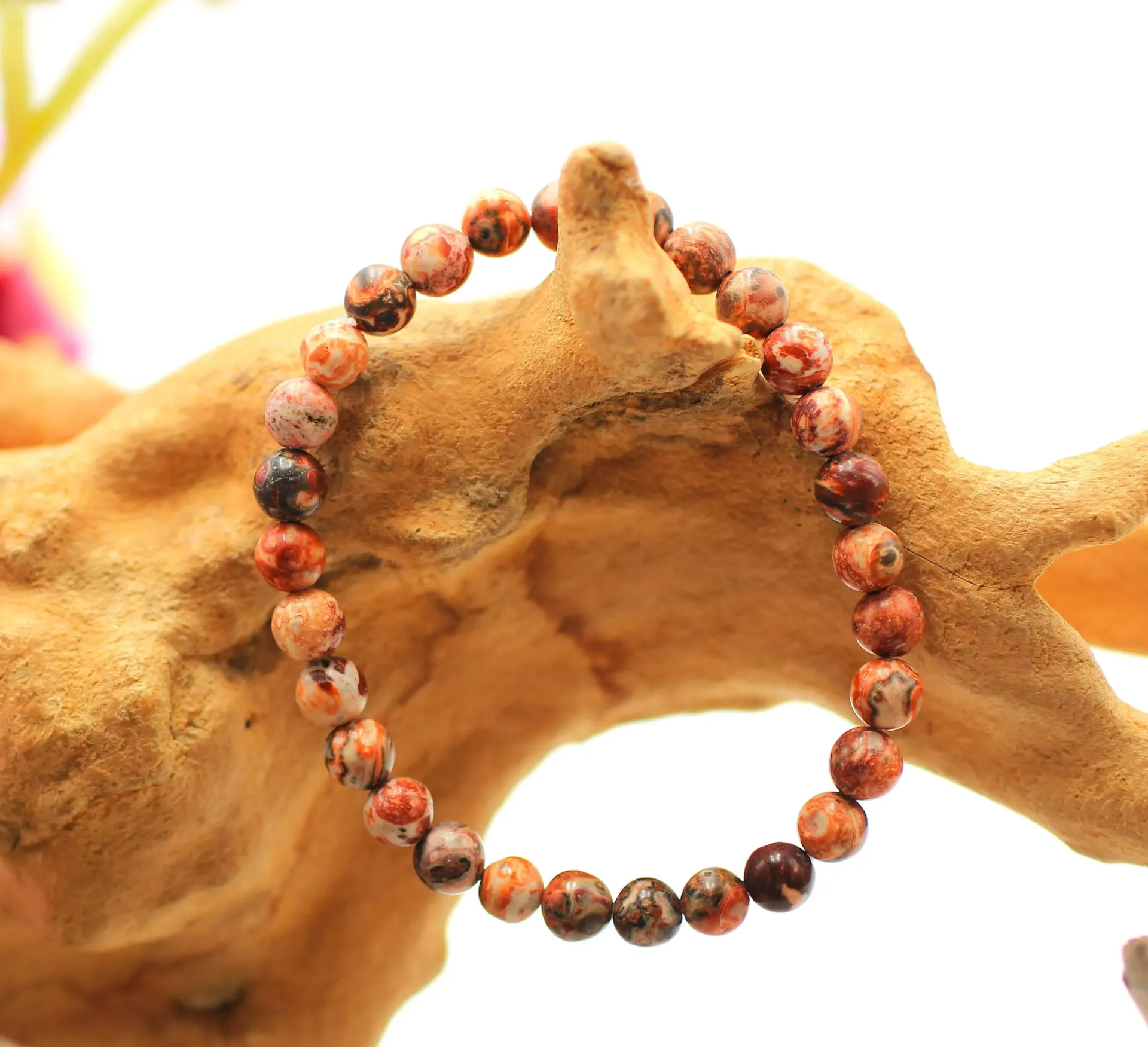 Bracelet en perles 6mm en Jaspe léopard rouge
