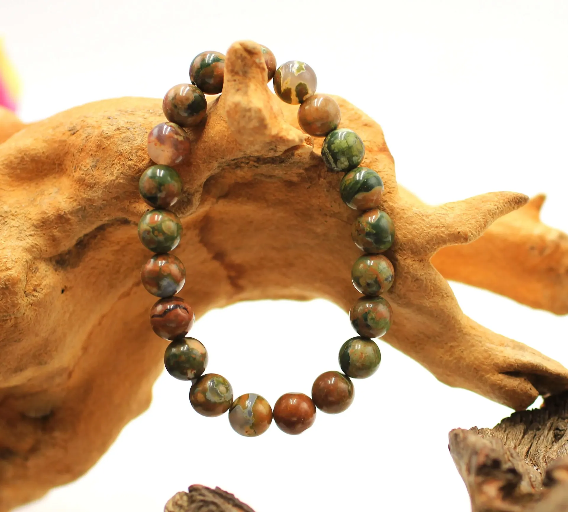 Bracelet en 8mm en Rhyolite (Jaspe océan)