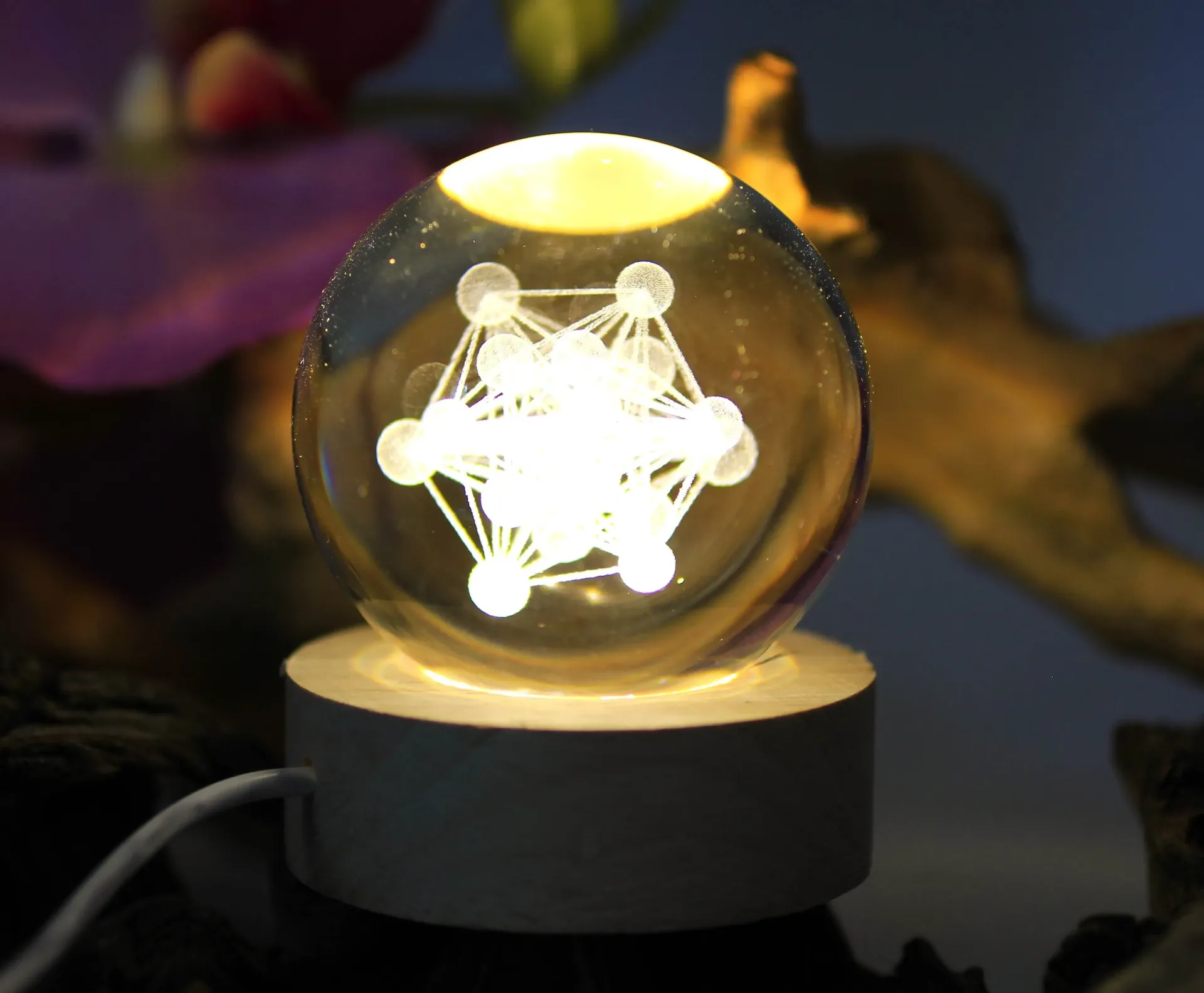 Lampe USB sphérique en Verre et Cube de Métatron