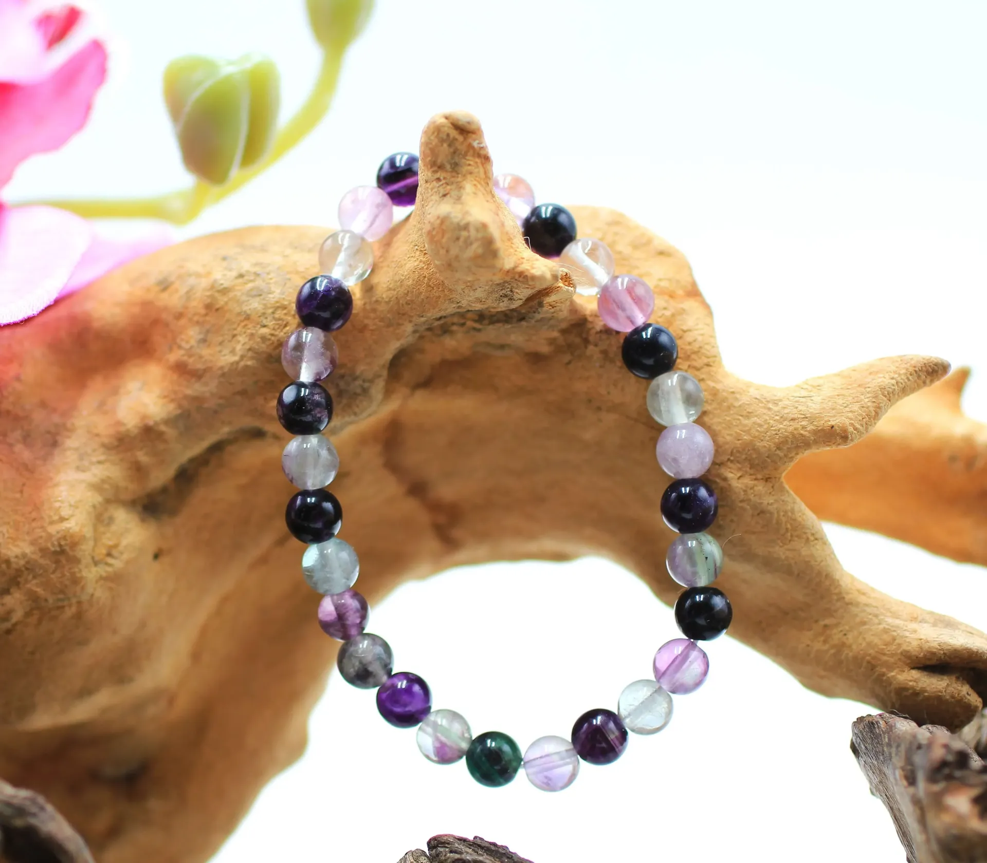 Bracelet en perles 6mm en Fluorite violette