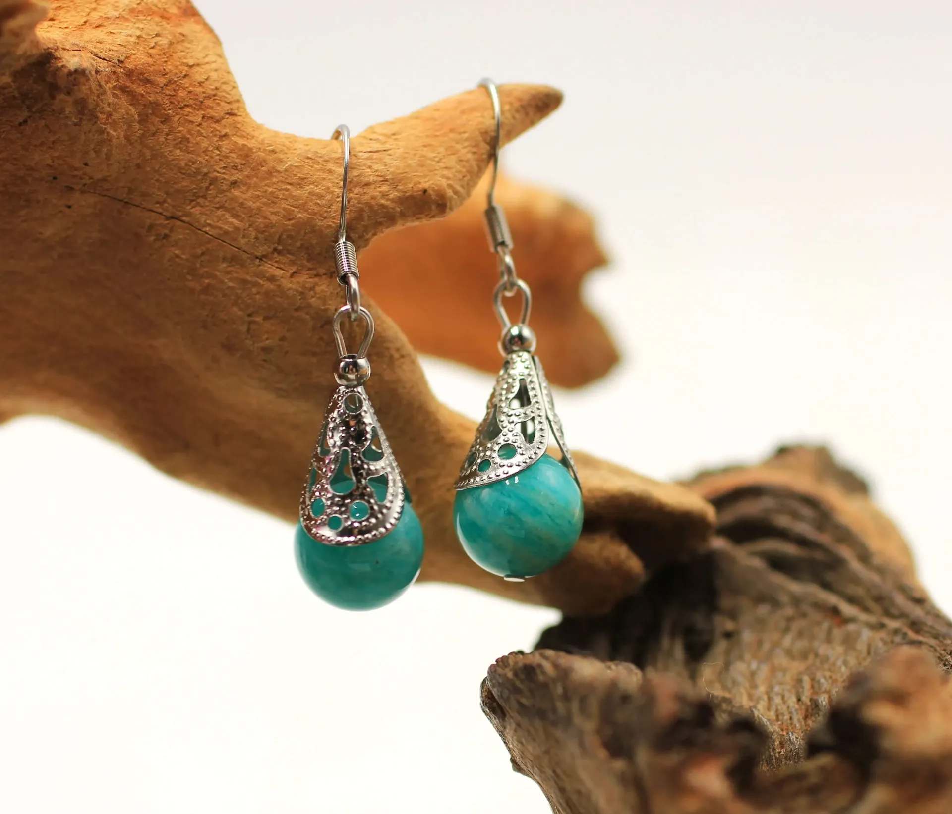 Boucles d'oreille ethniques en Acier et en Amazonite