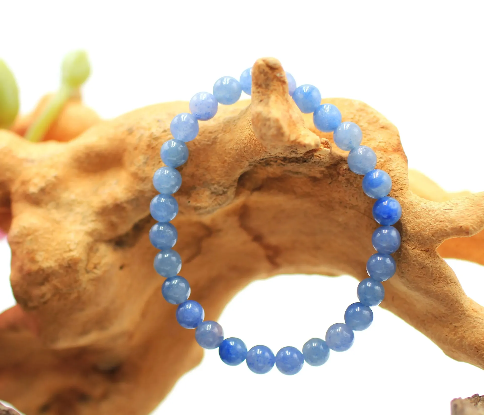 Bracelet en perles 6mm en Quartz bleu