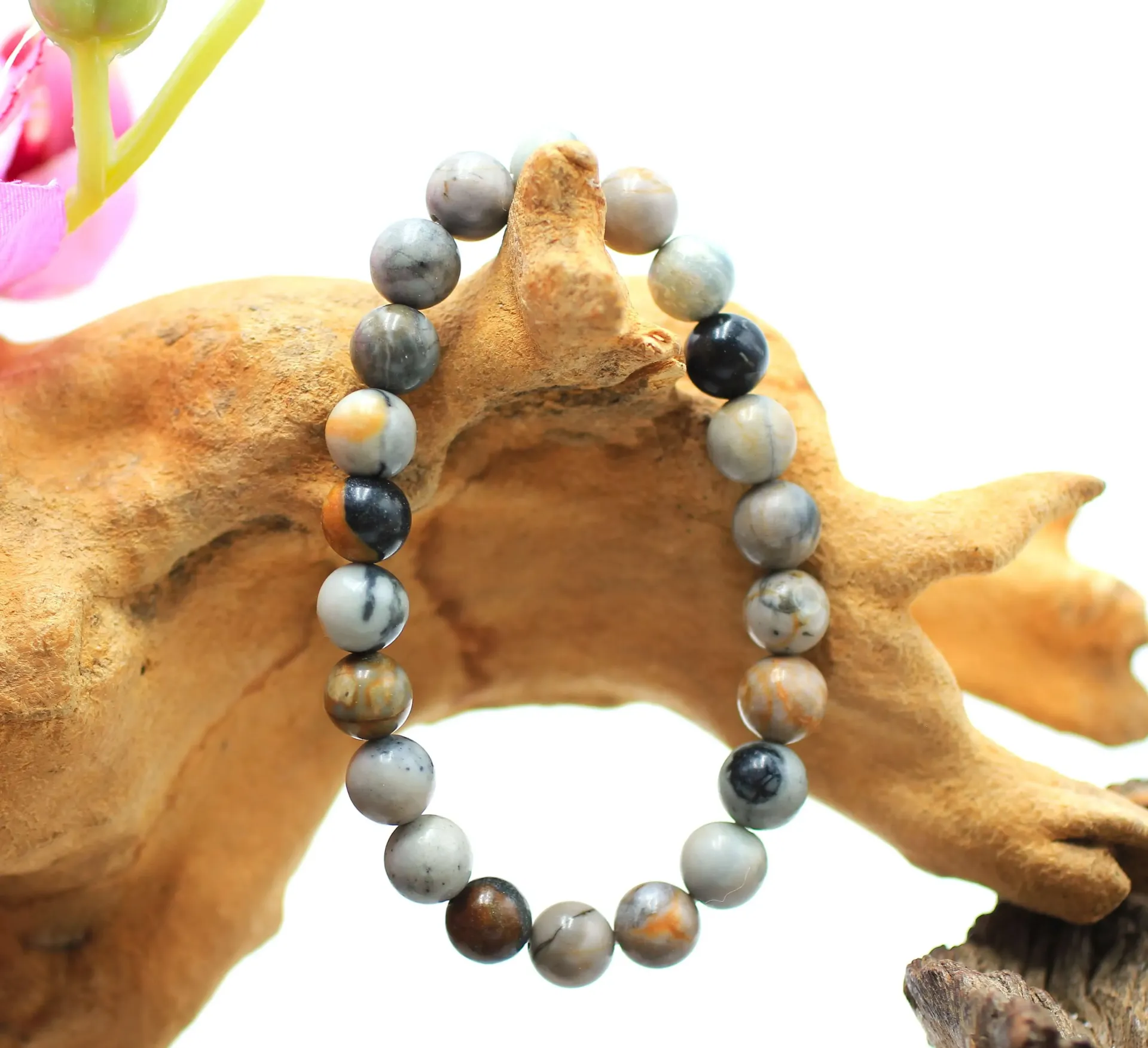 Bracelet en perles 8mm en Jaspe picasso