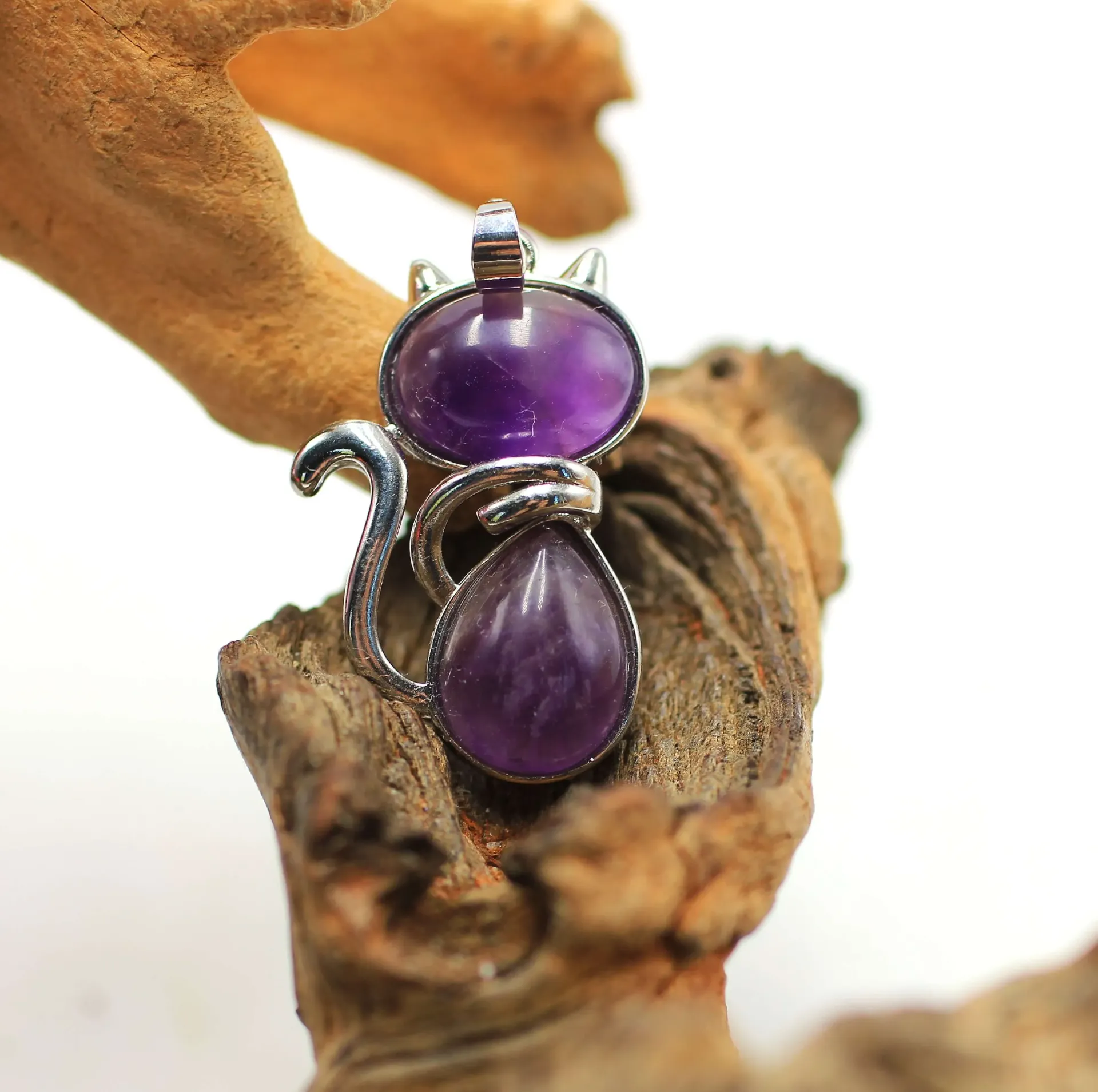 Pendentif chat en Améthyste