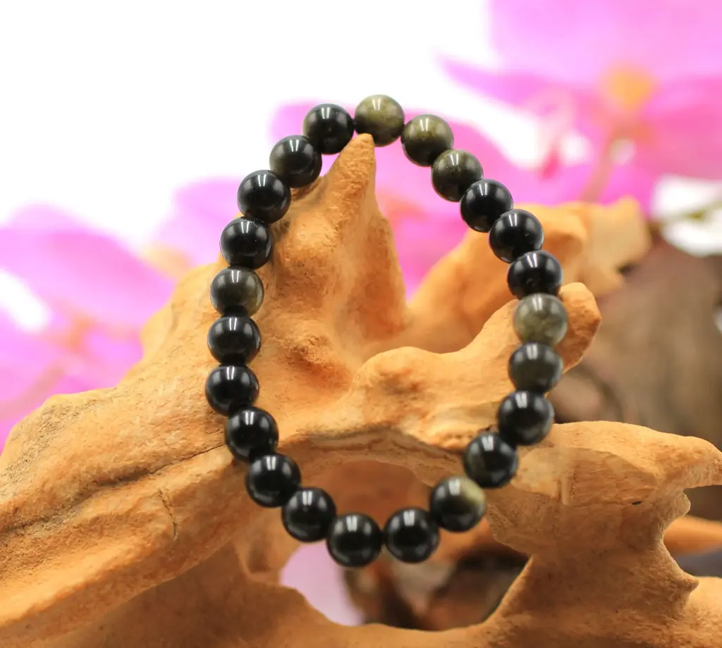Bracelet en perles 8mm en Obsidienne dorée