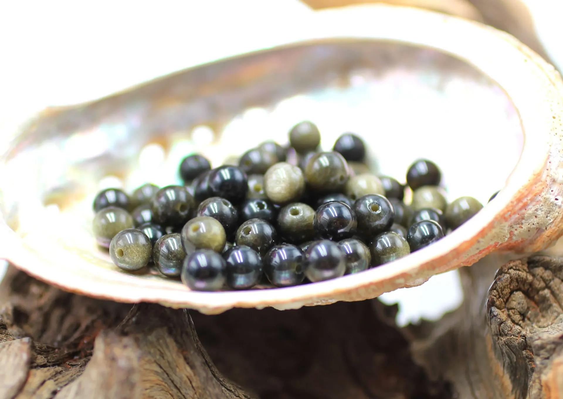 Perle 6mm en Obsidienne dorée