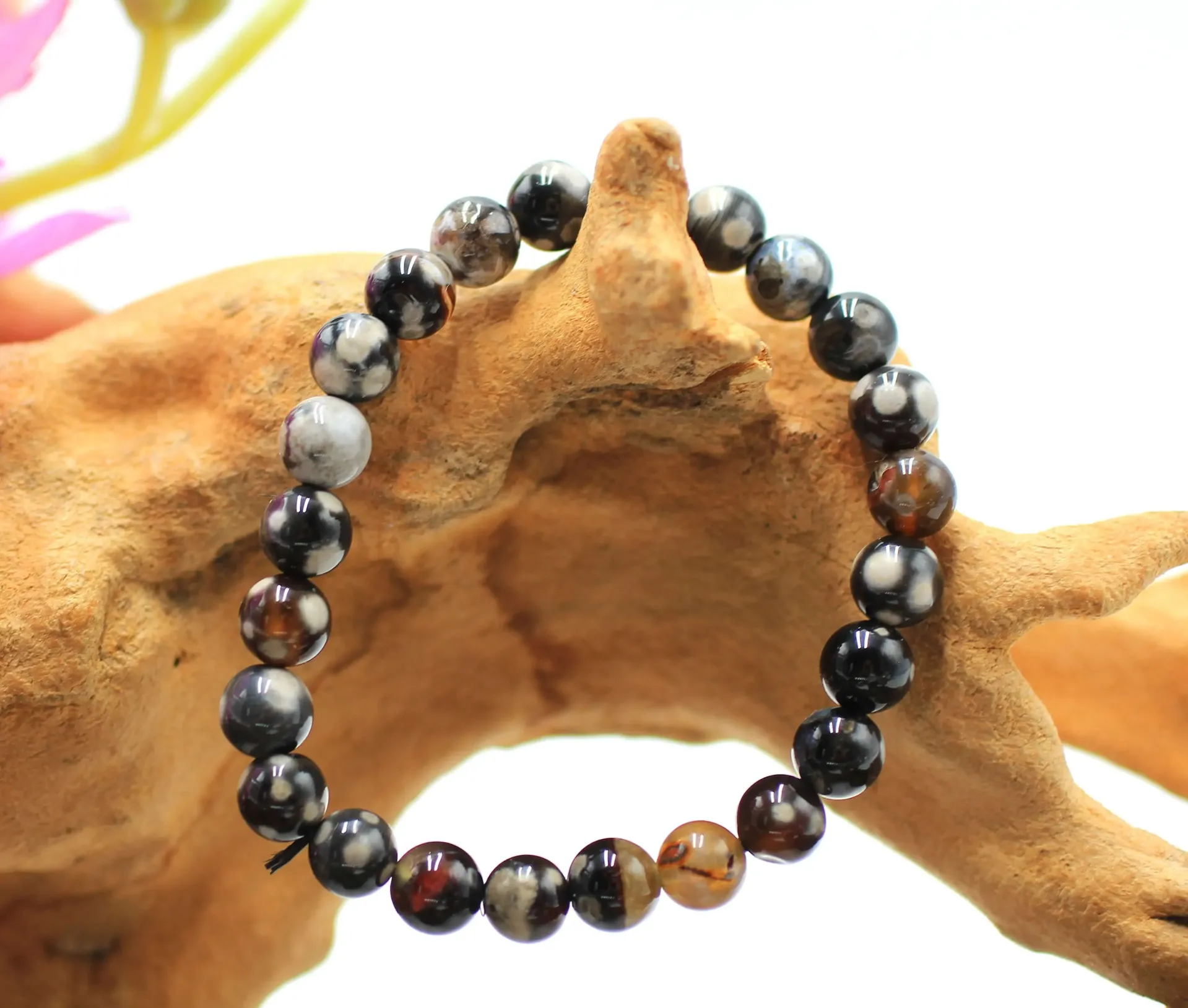 Bracelet en perles 8,0mm en Agate feu noire
