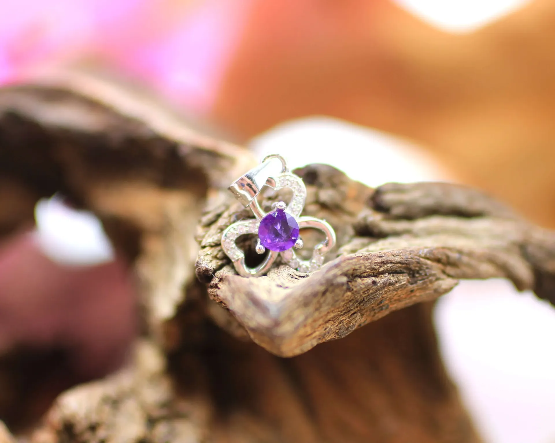 Pendentif trèfle en Argent 925 et en Améthyste