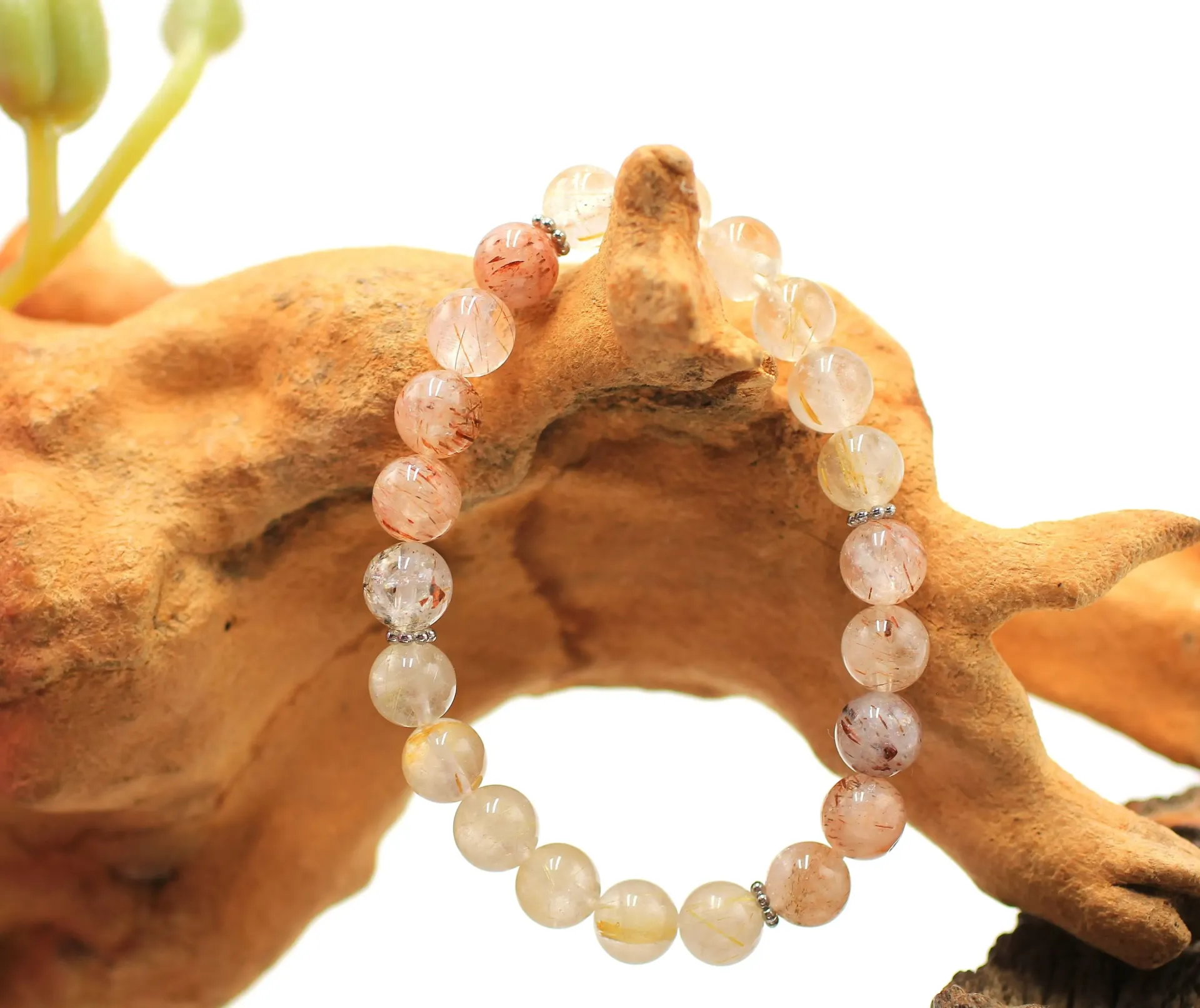 Bracelet en perles 8mm en Quartz rutile et Quartz rutile cuivré