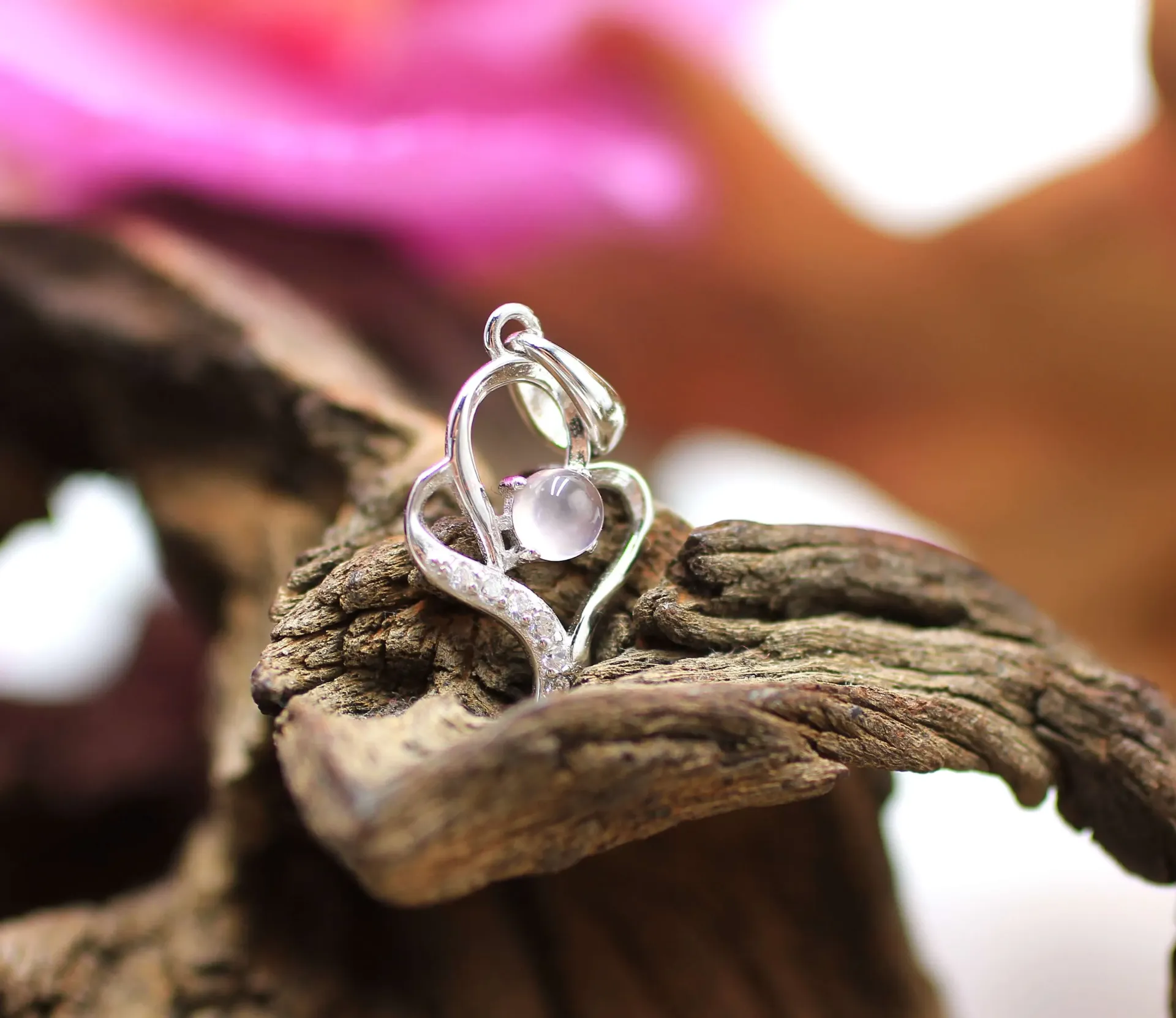 Pendentif en Argent 925 et en Quartz rose