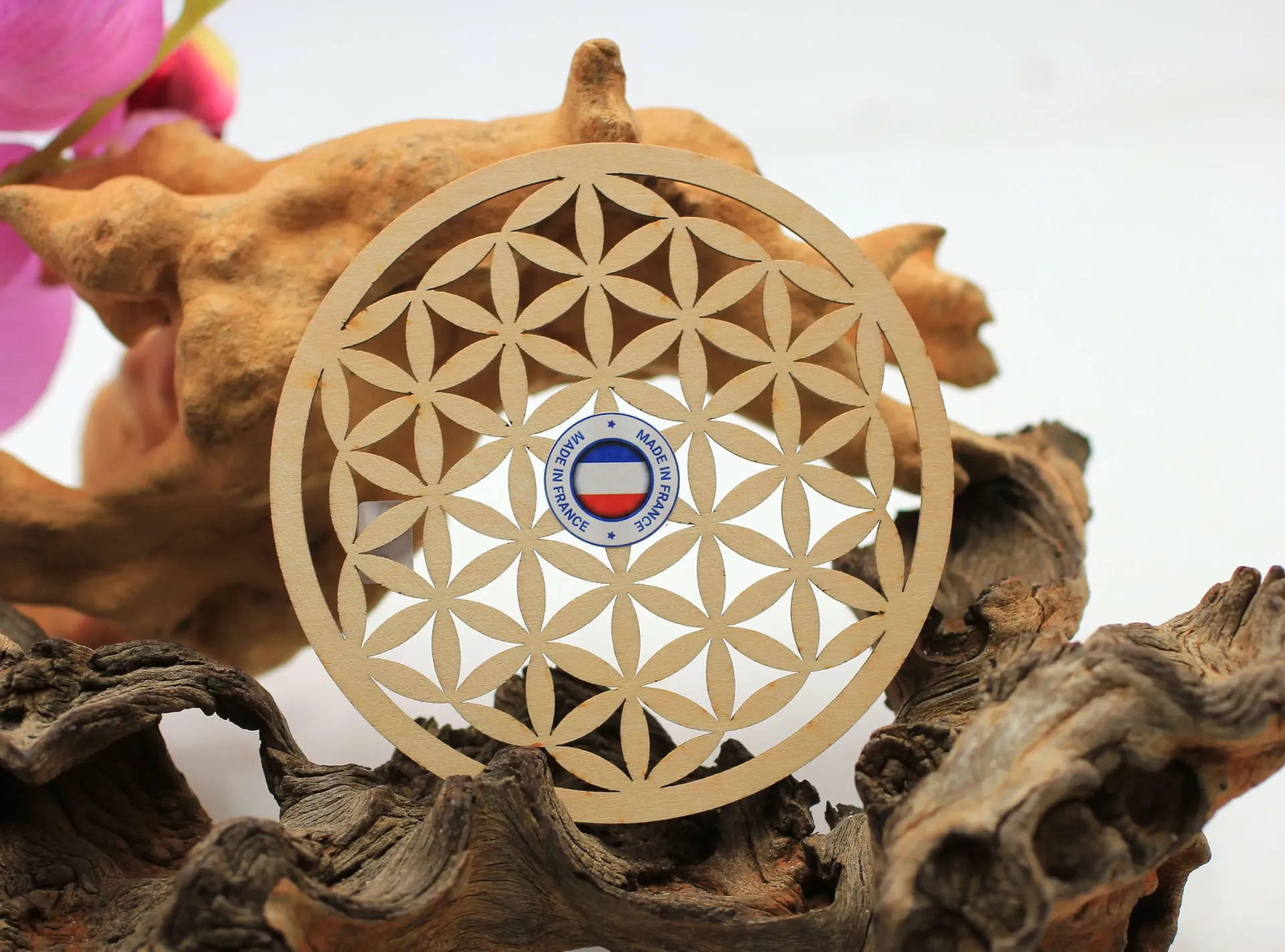 Plaque en bois et Motif Fleur de vie
