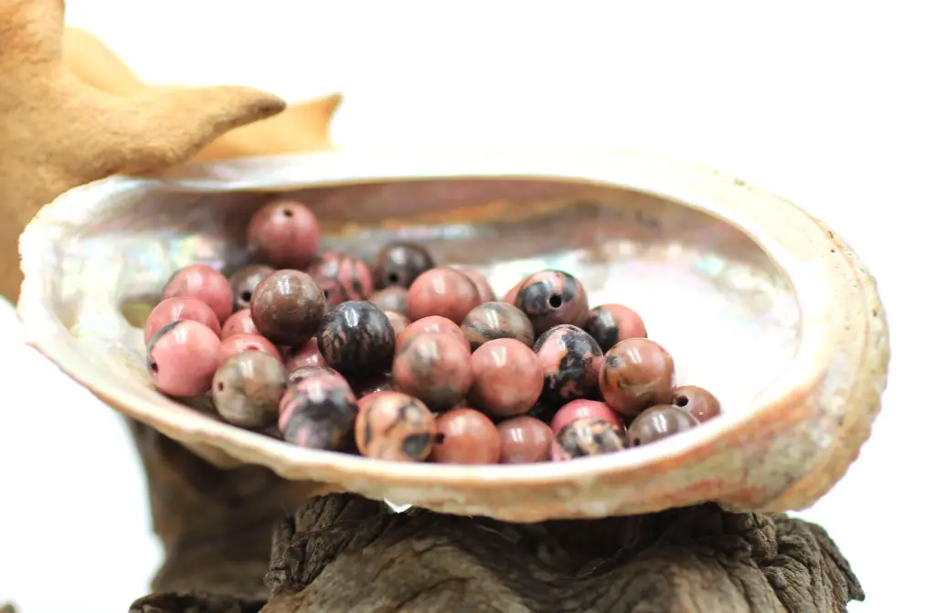 Perle 8mm en Rhodonite noire et rose