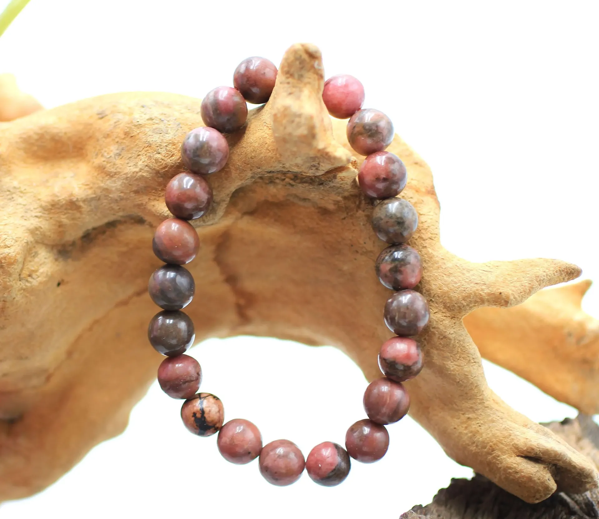 Bracelet en perles 8mm en Rhodonite noire et rose