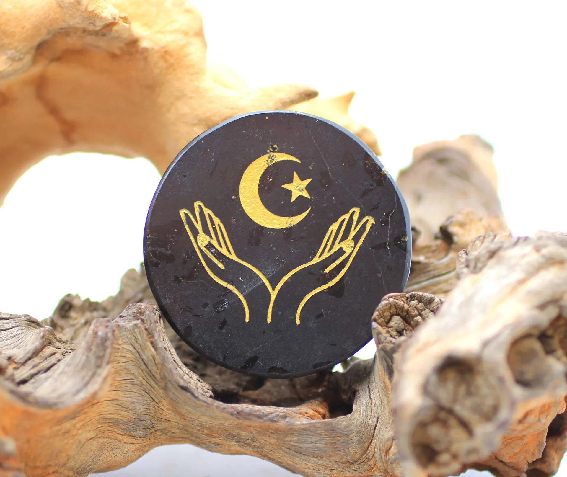 Disque mains et lune en Tourmaline noire