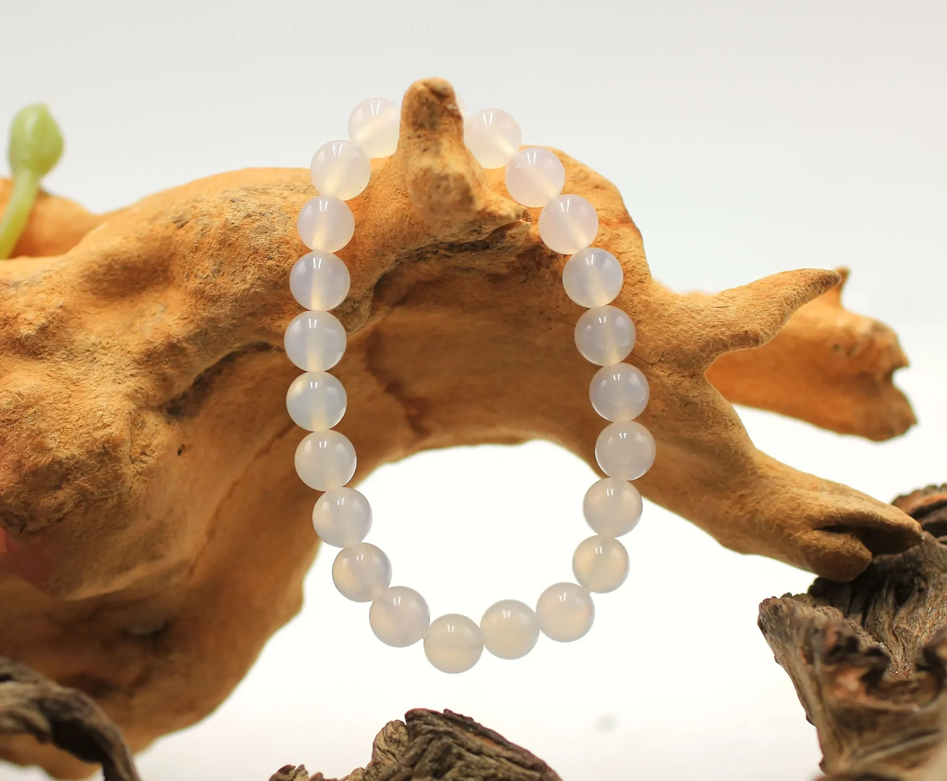 Bracelet en perles 8mm en Agate blanche