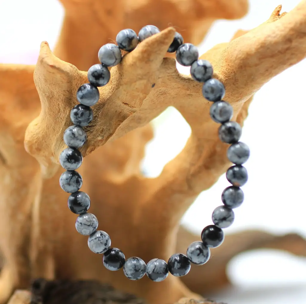 Bracelet en perles 6mm en Obsidienne flocon de neige