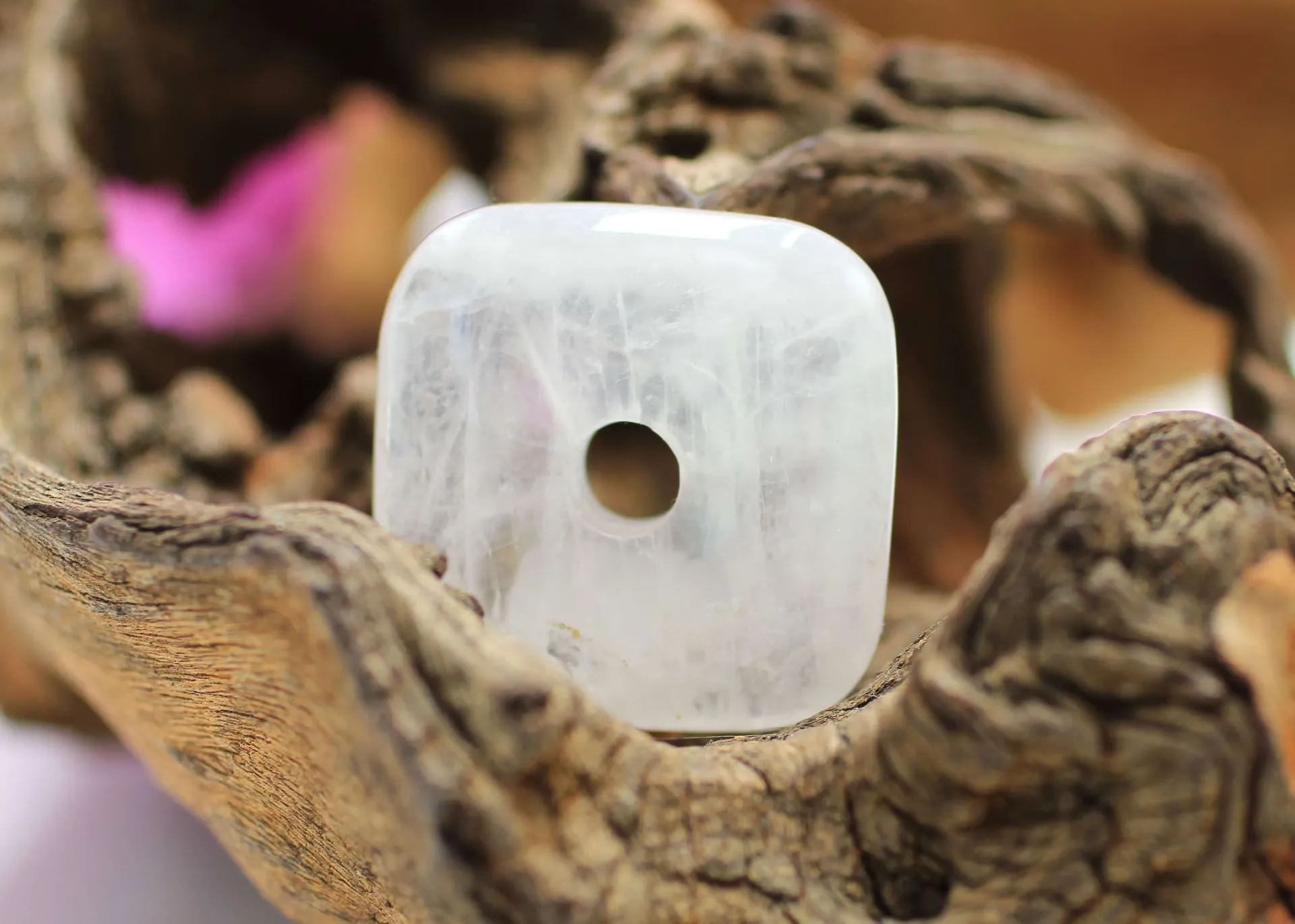 Pendentif donut carré en Cristal de roche