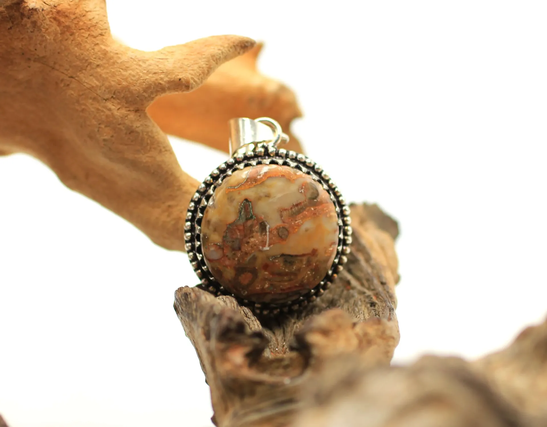 Pendentif en plaqué Argent et en Agate crazy lace jaune