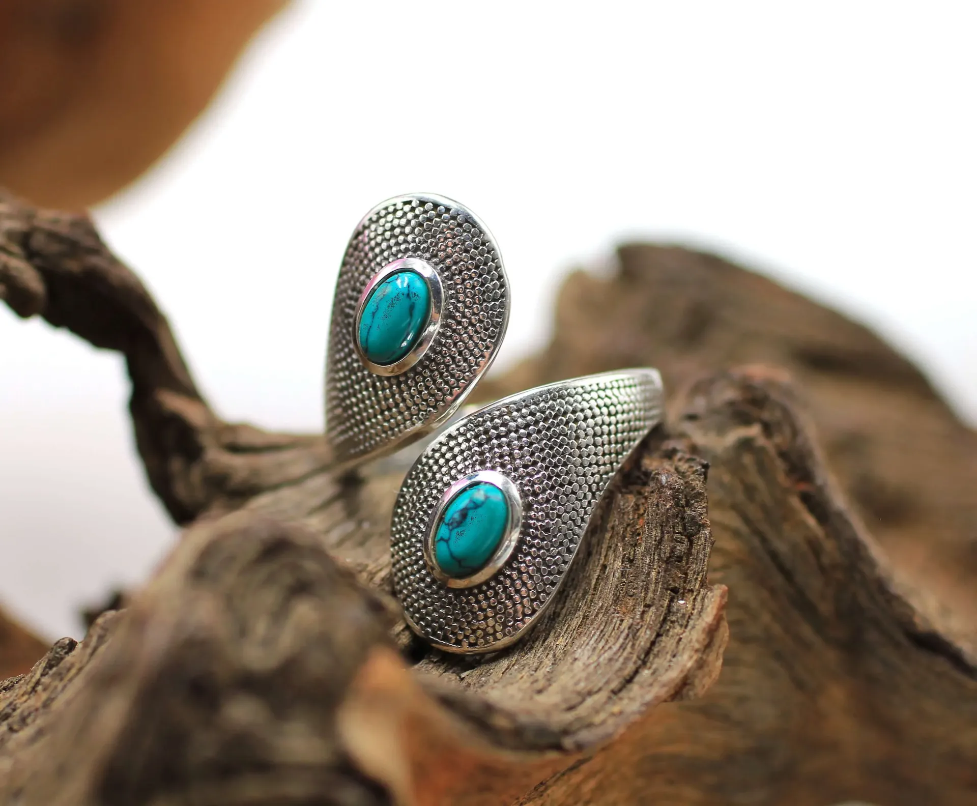 Bague réglable en Argent 925 et en Turquoise du Mexique