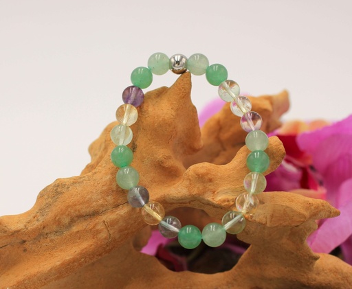 Bracelet en perles 8mm en Aventurine verte, Citrine, Fluorite multicolore