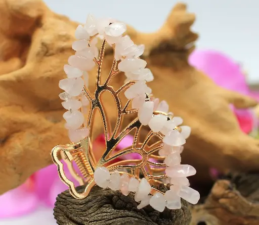 Pince à cheveux papillon en Quartz rose