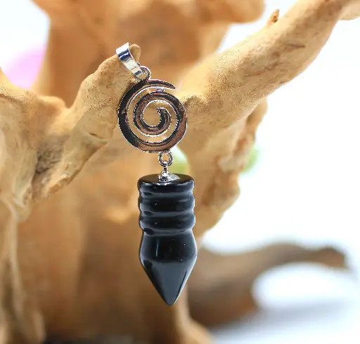 Pendentif de Thot et spirale en Obsidienne noire
