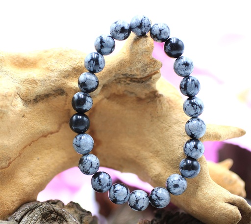 Bracelet en perles 8mm en Obsidienne flocon de neige