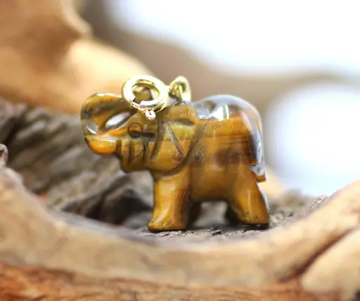 Pendentif éléphant en Œil de tigre