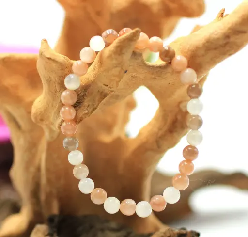 Bracelet en perles 6mm en Pierre de lune mixte