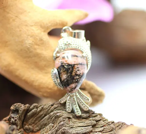 Pendentif perroquet en Rhodonite
