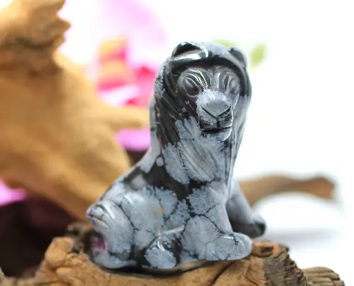 Lion en Obsidienne flocon de neige