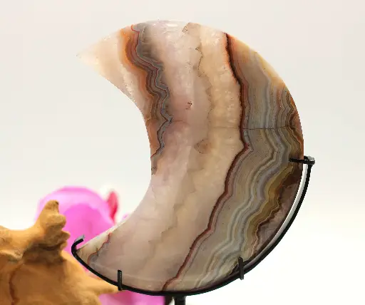 Croissant de lune sur pied en Améthyste et Agate crazy lace jaune
