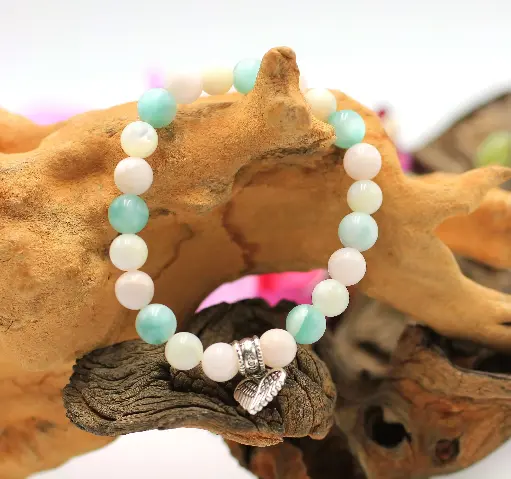 Bracelet en perles 8mm en Calcite mangano, Nacre, Garniérite
